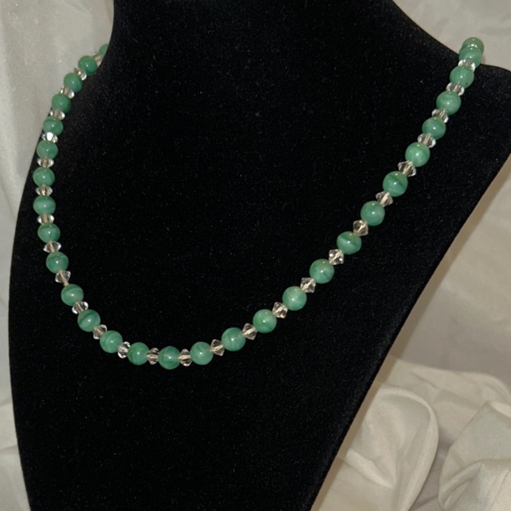 Crystal & Marbled Glass Bead Necklace